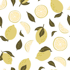 Lemon fruit seamless pattern in flat style. on white background Texture for - fabric, wrapping, textile, wallpaper, apparel. 