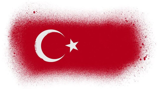 Turkey Flag Reveal With Paint Brush Splatter Mask/ 4k animation of a vintage grunge textured turkish flag, with paint brush stroke and splatter intro fx reveal