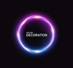 Vector illustration Neon Circle with shine on a black background. Abstract modern frame for text. Element for design, advertising, postcards, banner.