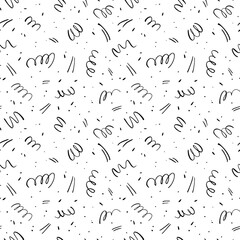 Fototapeta premium Wavy and swirled brush strokes vector seamless pattern. Black paint freehand scribbles, abstract ink background. Doodle, dots, lines, squiggle pattern. Abstract wallpaper design, textile print