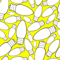 Seamless vector pattern of an electric lamp on a yellow background. - 362958917