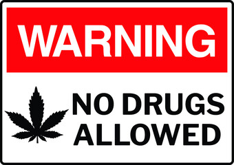 NO DRUGS NO SMOKING MARIJUANA TOBACCO ALLOWED BANNED PROHIBITED WARNING SIGN VECTOR