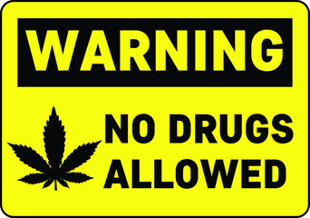 NO DRUGS NO SMOKING MARIJUANA TOBACCO ALLOWED BANNED PROHIBITED WARNING SIGN VECTOR