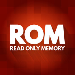 ROM - Read Only Memory acronym, technology concept background