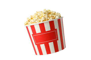 Cardboard bucket with popcorn isolated on white background © Atlas