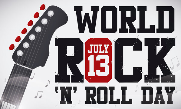 Guitar's Head with Greeting for World Rock 'N' Roll Day, Vector Illustration