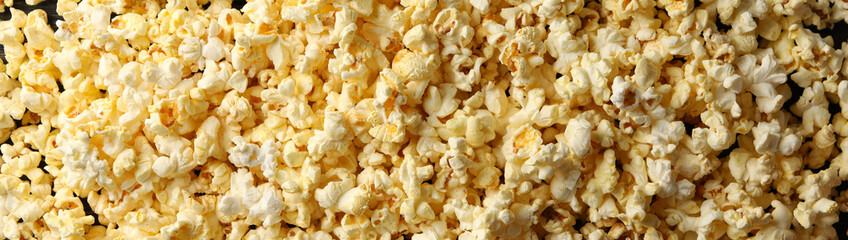 Tasty popcorn, top view. Food for watching cinema