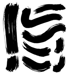 Black ink stroke. Collection of black smears. Exclamation point drawn with ink