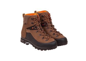 Modern mountain boots isolate on a white back. Shoes for outdoor activities and travel.
