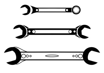 black silhouettes of metal wrenches, tools