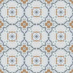  Trendy bright color seamless pattern in gray, blue and orange for decoration, paper wallpaper, tiles, textiles, neckerchief, pillows. Home decor, interior design, cloth design.