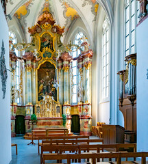 Fototapeta na wymiar interior view of the St. Johann church in Laufenburg with the high altar