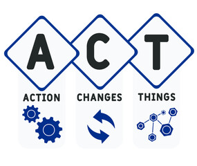 Action Changes Things (ACT), business concept acronym. word lettering typography design illustration with line icons and ornaments.  Internet web site promotion concept vector layout. 