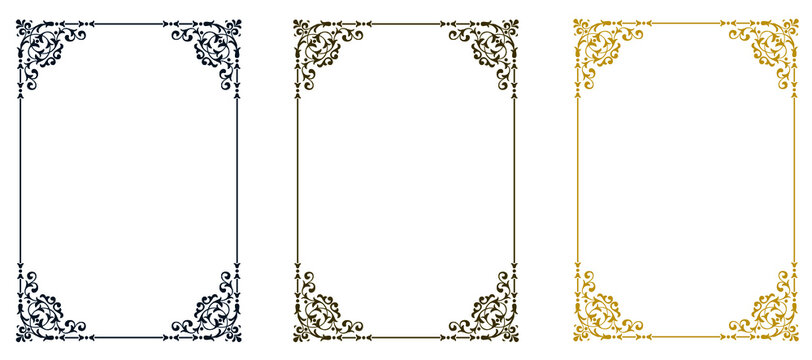 Vector decorative frames. Set of three frames. Vintage frames.
