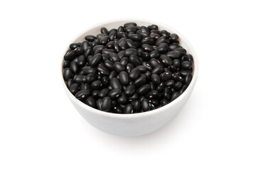 Bowl with black beans isolated on white background