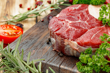 Raw meat slice for grill with seasoning