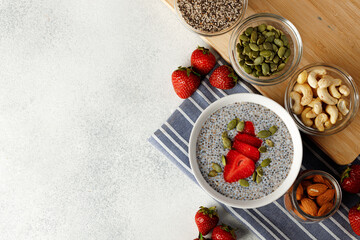 Bowl of chia pudding with fresh beriies