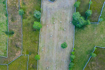 Spring landscape of mowing meadows and pasiega cabins near Puerto del Portillo de Lunada. Pasiegos Valleys. Merindades region. Burgos province. Community of Castilla y Le&oacute;n. Spain, Europe