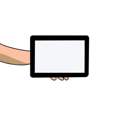 A hand is holding a tablet, vector illustration, print, brochures, websites, web design 