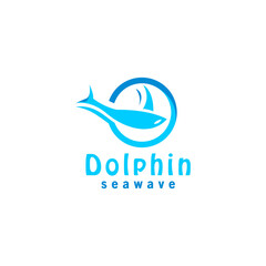Dolphin In The Sea with flat Logo Design Vector
