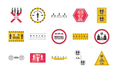 set of icons social distancing, risk of infection coronavirus or covid 19