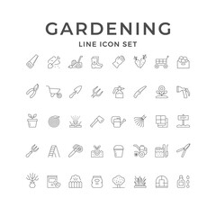 Set line icons of gardening