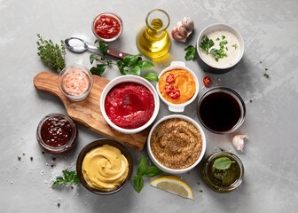 Set of various sauces in bowls
