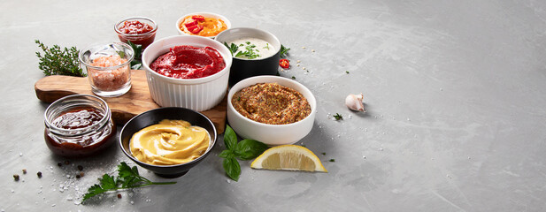 Set of various sauces in bowls