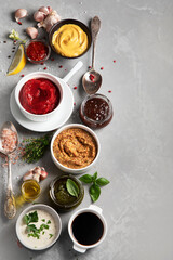 Set of various sauces in bowls
