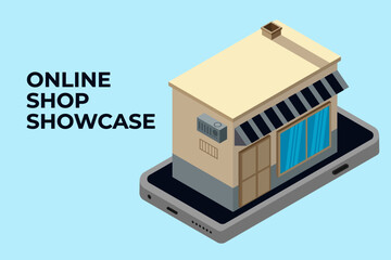 flat icon shop with phone isometric illustration