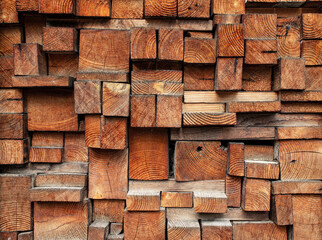 Wooden background from boards of different sizes. Copy space