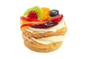 Home made cake with cream and fruit isolated