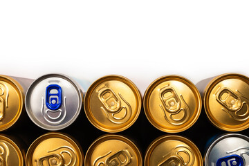 Group of aluminium cans, cold drink.