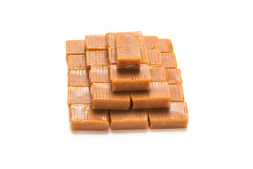 Tasty caramel candy isolated on white background.