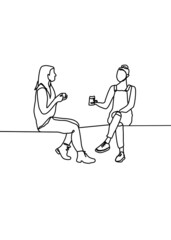 Drawing line, Young teenagers sitting and working to send teachers