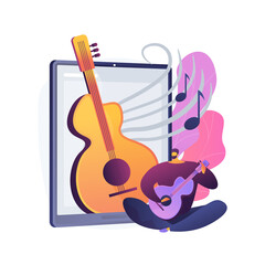Online music lessons abstract concept vector illustration. Live video conferencing, music teacher, covid quarantine, online private practice, professional advice, stay at home abstract metaphor.