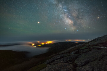 The Milky Way and fog from Cadillac Mountain.