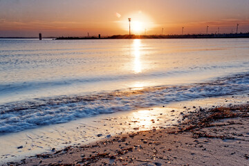 Sunrise over a beach in Germany Kiel morning scenery at the coastline