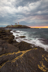 Fototapeta na wymiar Cloudy afternoon at Nubble Lighthouse