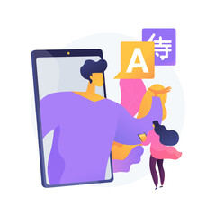 Online language tutoring abstract concept vector illustration. Live video tutoring, native speaker lesson, personal tutor in self-isolation, practice and improve speaking abstract metaphor.