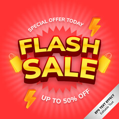 Fototapeta na wymiar Flash sale text effect special offer today, gradient red, orange, yellow, white, suitable for banner, background, flyer, social media template
