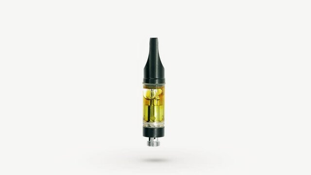 Cannabis Vape Pen Cartridge Floating on a White Background