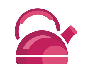 Teapot steel vector icon flat style. Pink kettle on isolated background. Warm comfort in your home. Start of the morning