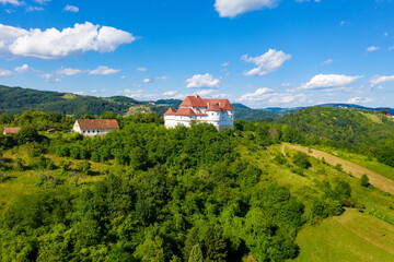 Fototapeta na wymiar Aerial view of Veliki Tabor castle, rural Croatia