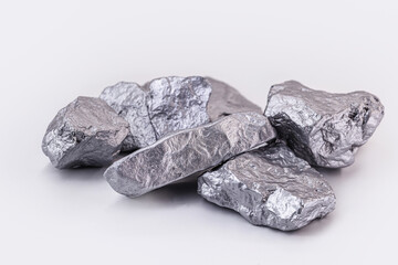 Chrome elemental specimen sample isolated on white background, mining and gemstone concept.