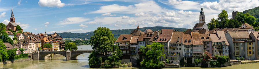 Fototapeta na wymiar panorama view of the idyllic border town of Laufenburg on the Rhine in northern Switzerland