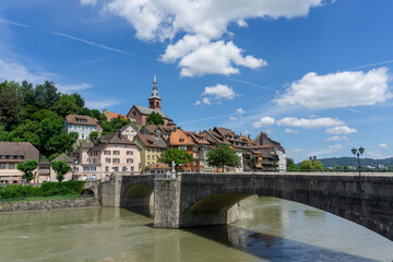 Fototapeta na wymiar view of the picturesque town of Laufenburg on the Rhine
