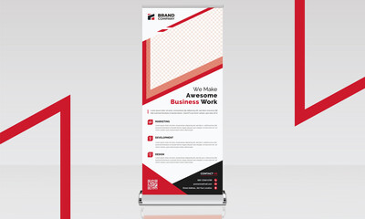 roll up banner business corporate advertising signage x stand poster red black dl flyer promotion template design