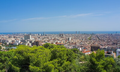Fototapeta na wymiar Panoramic view of Barcelona. Beautiful view of Barcelona city in summer day, Spain