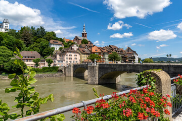 Fototapeta na wymiar the historic Rhine bridge and old town of Laufenburg in southern Germany